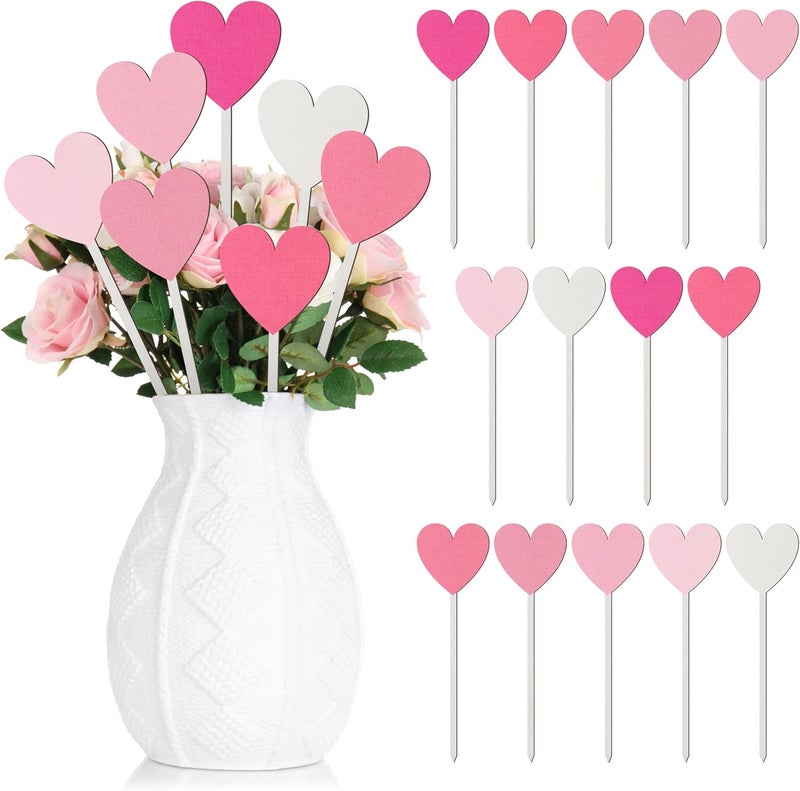 TICIAGA Valentines Double-Sided Decorative Picks - 14PCS Valentine’s Day Wooden Pink Heart Picks for Home Vase Filler Romantic Farmhouse Colorful Floral Holiday Decorations Anniversary Party Supplies - Image 1